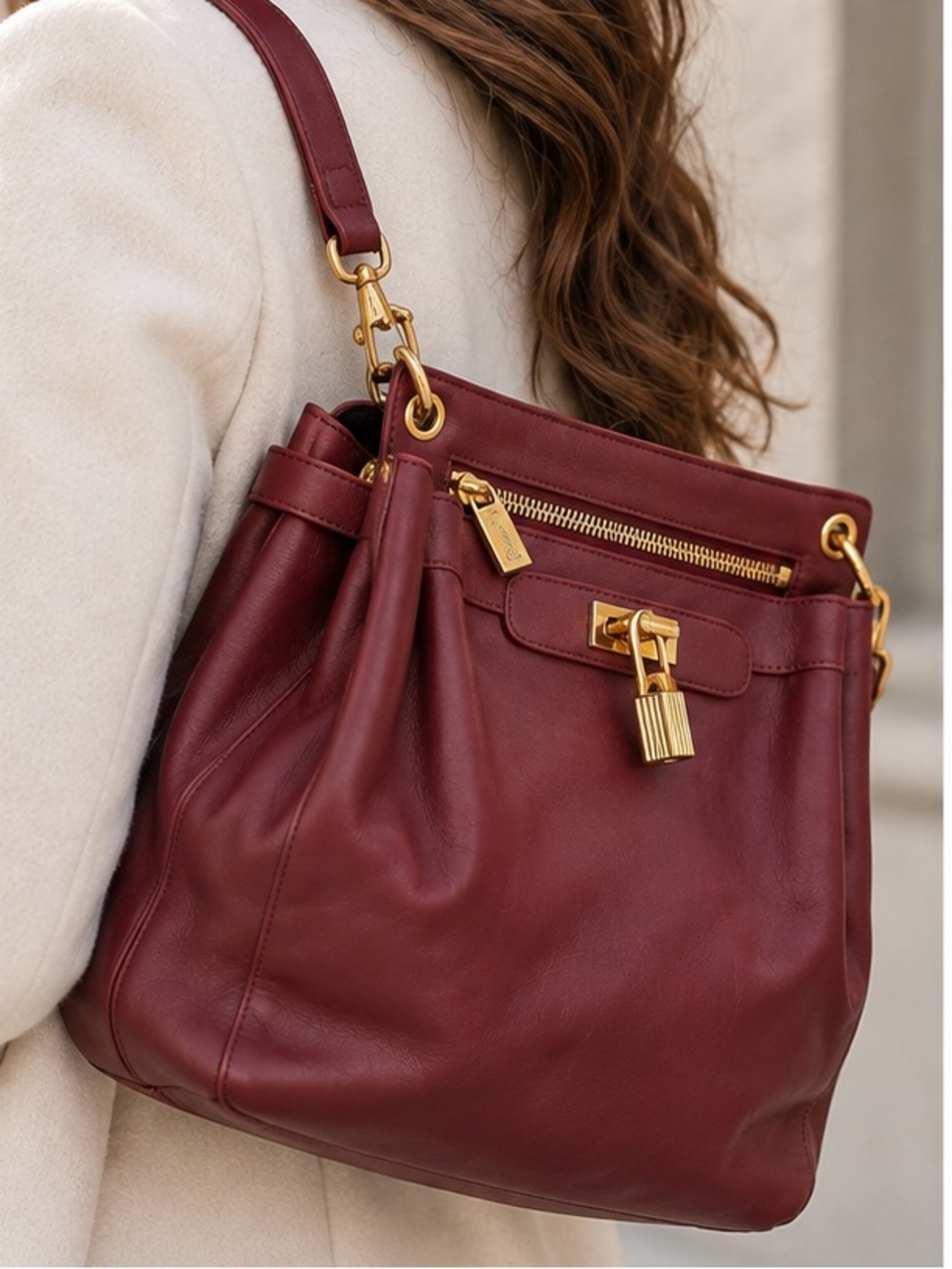 Vintage Tom Ford Burgundy Leather Backpack bag with Gold Hardware